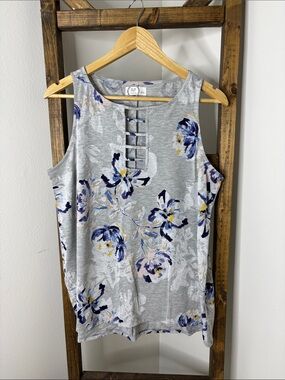 Maurices Gray Floral Lattice-Front Tank Top Size L